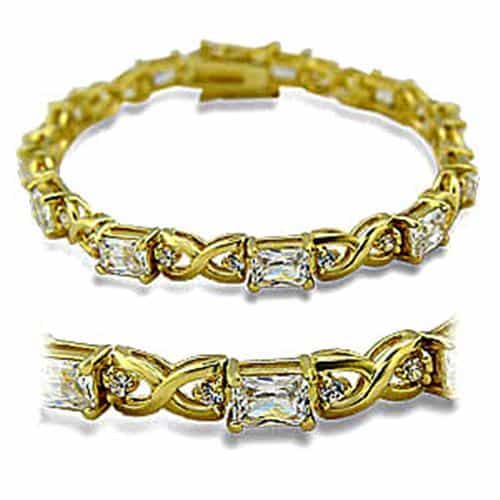 Brass Gold CZ Emerald Cut Infinity Link Bracelet view 1