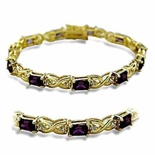 Brass Gold Purple CZ Princess X-Link Bracelet view 1