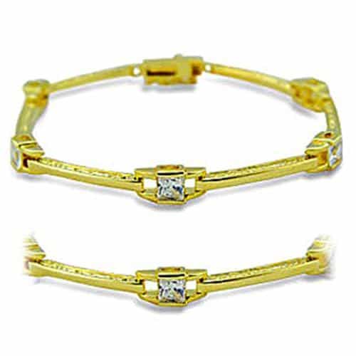 Brass Gold CZ Round Bar Link Station Bracelet 416004 view 1