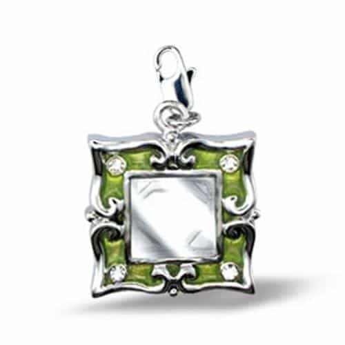 Brass Green Enamel CZ Square Frame Charm Pendant view 1