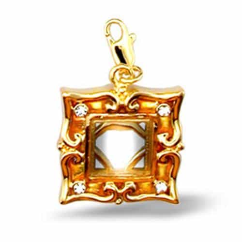 Brass Gold Enamel CZ Square Frame Charm Pendant view 1