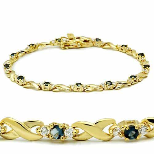 Brass Gold Sapphire CZ Round X-Link Bracelet view 1
