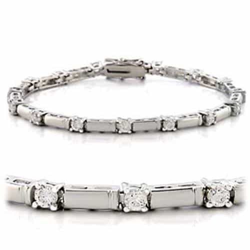 Brass CZ Round Bar Link Station Bracelet | The Stainless Jewelry view 1