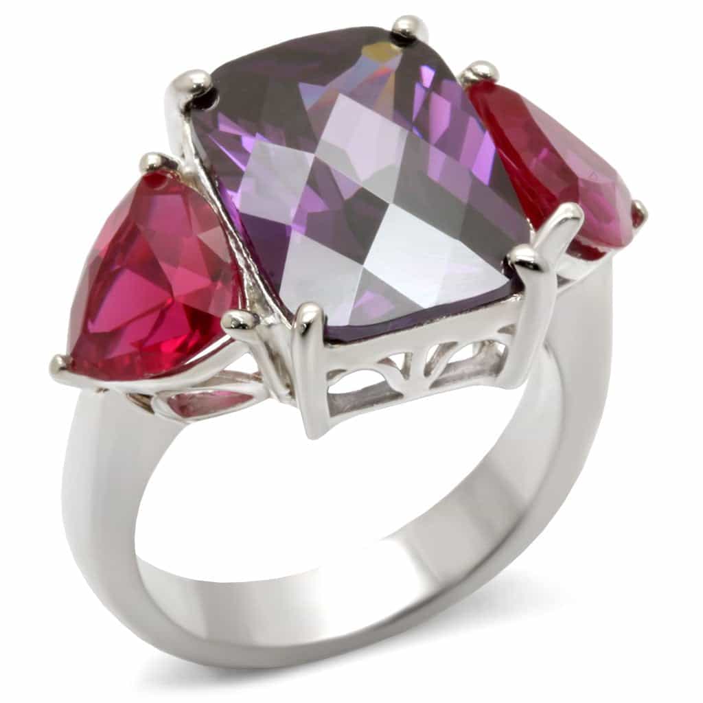 Sterling SilverPurple Amethyst Pink CZ Pear Bypass Ring view 2