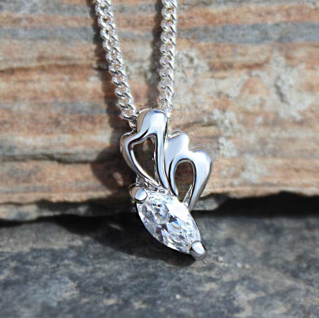 Brass Silver CZ Swan Charm Pendant Necklace view 2