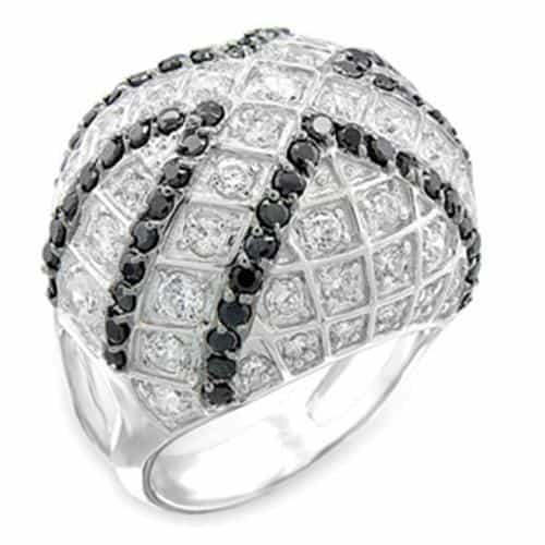 Sterling Silver Black White CZ Crosshatch Dome Wide Band Ring view 1