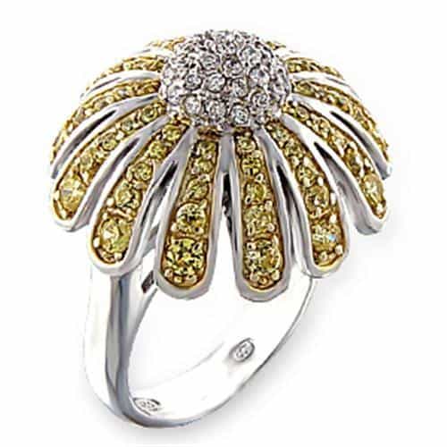 Sterling SilverYellow CZ Sunburst Petal Cocktail Ring view 1