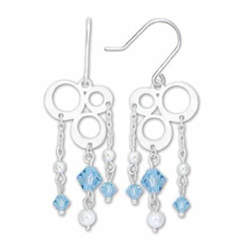 Sterling SilverPearl Blue Crystal Chain Chandelier Dangle Ring view 1