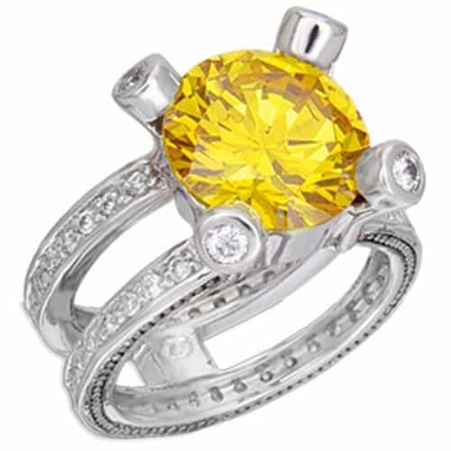 Brass Yellow CZ Round Pave Bridal Set Ring view 1