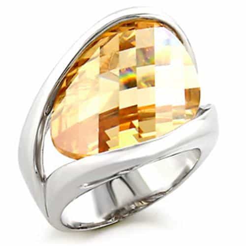 Brass Champagne CZ Cushion Checkerboard Bypass Ring view 1