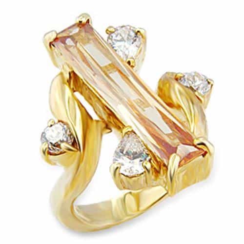 Brass Gold Champagne CZ Baguette Four Prong Ring view 1