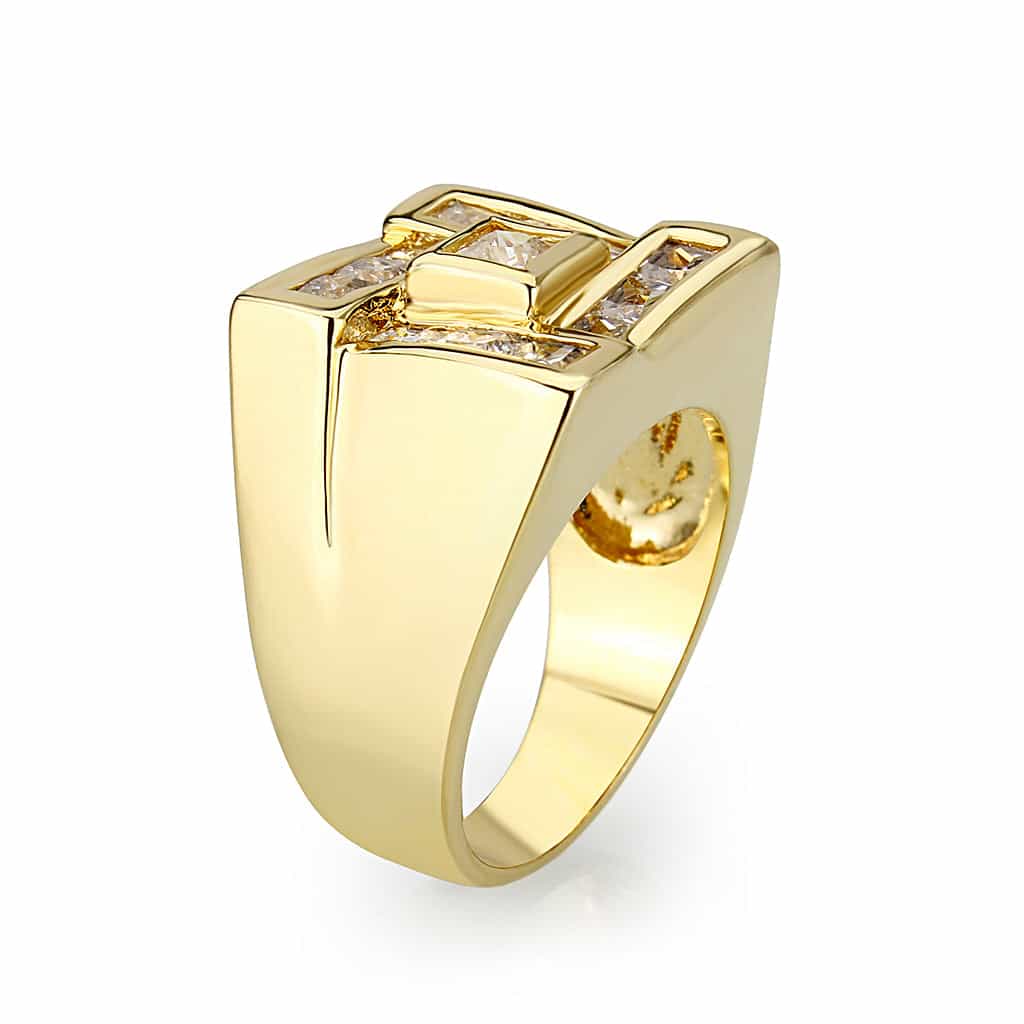 Brass Gold CZ Oval Cabochon Blue Cat Eye Signet Ring view 4