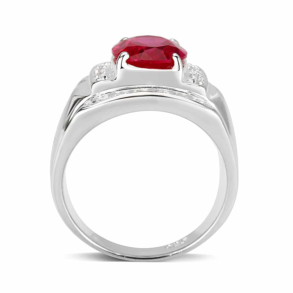 Sterling Silver Ruby Oval CZ Channel Signet Ring view 7