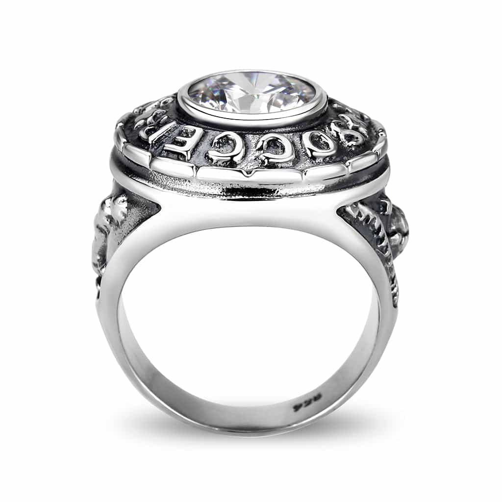 Brass Rhodium CZ Round Solitaire Ring | The Stainless Jewelry view 3