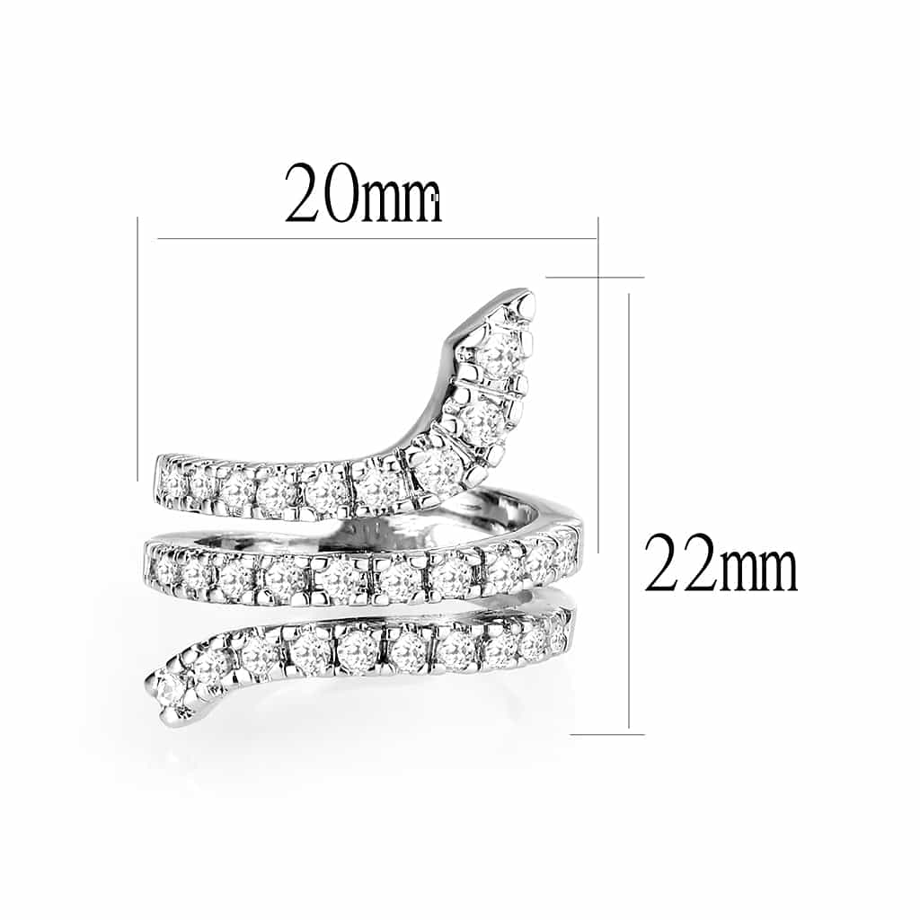 Brass Silver CZ Snake Wrap Bypass Ring | The Stainless Jewelry view 2