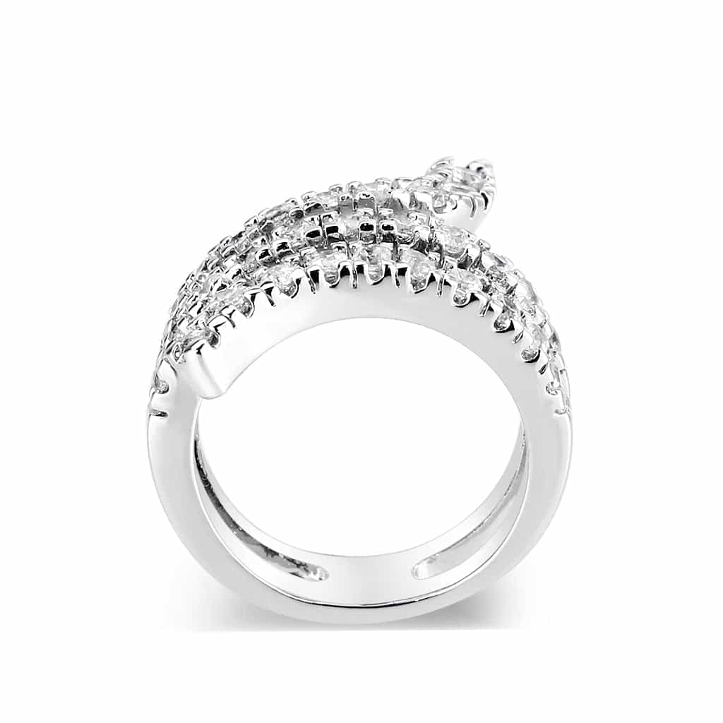 Brass Silver CZ Snake Wrap Bypass Ring | The Stainless Jewelry view 3