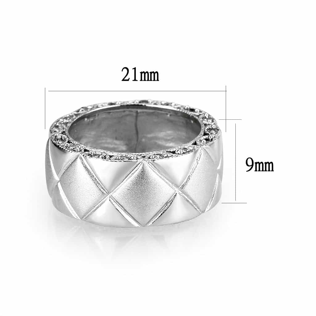 Sterling Silver CZ Quilted Pattern Wide Band Ring view 6