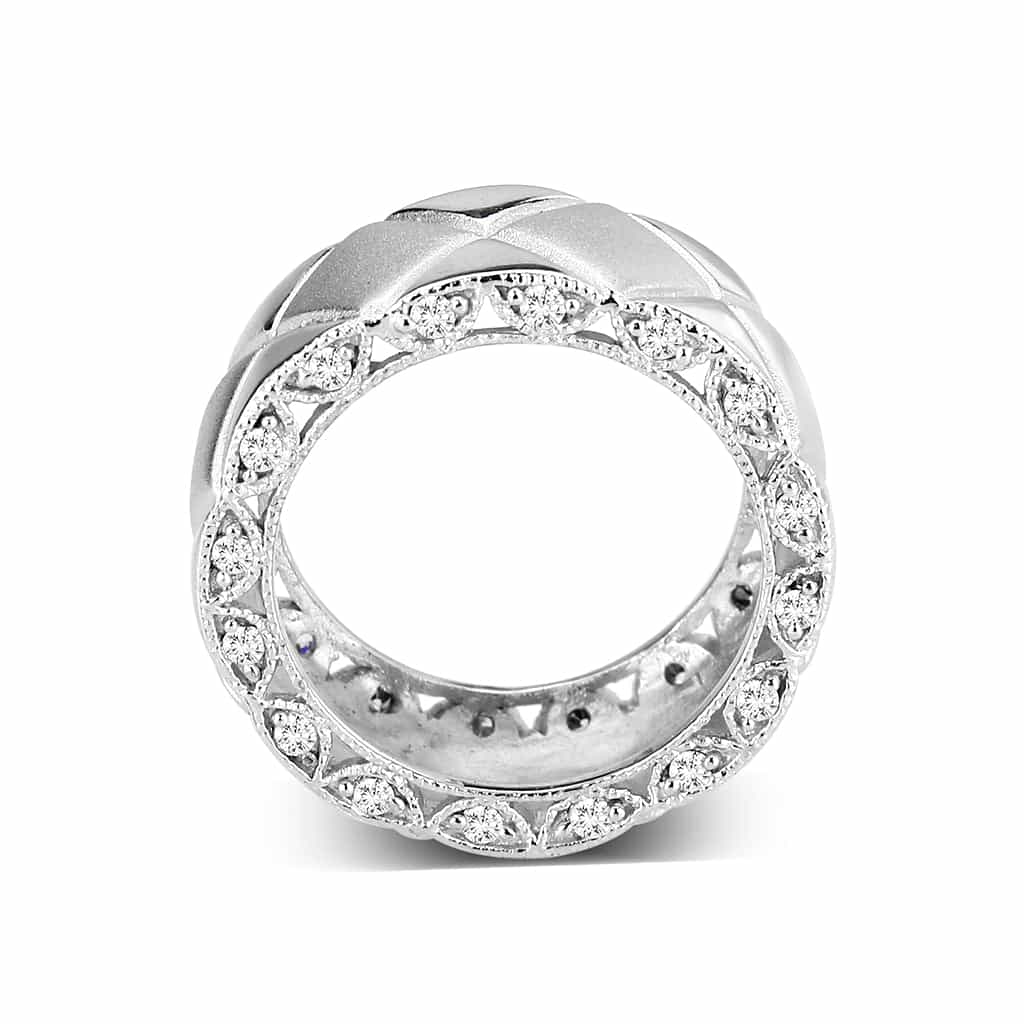 Sterling Silver CZ Quilted Pattern Wide Band Ring view 7