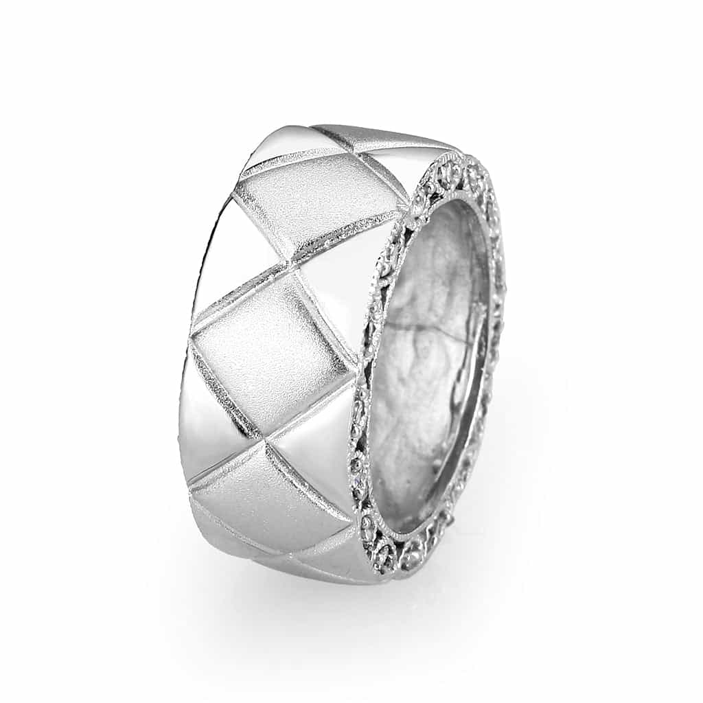 Sterling Silver CZ Quilted Pattern Wide Band Ring view 8