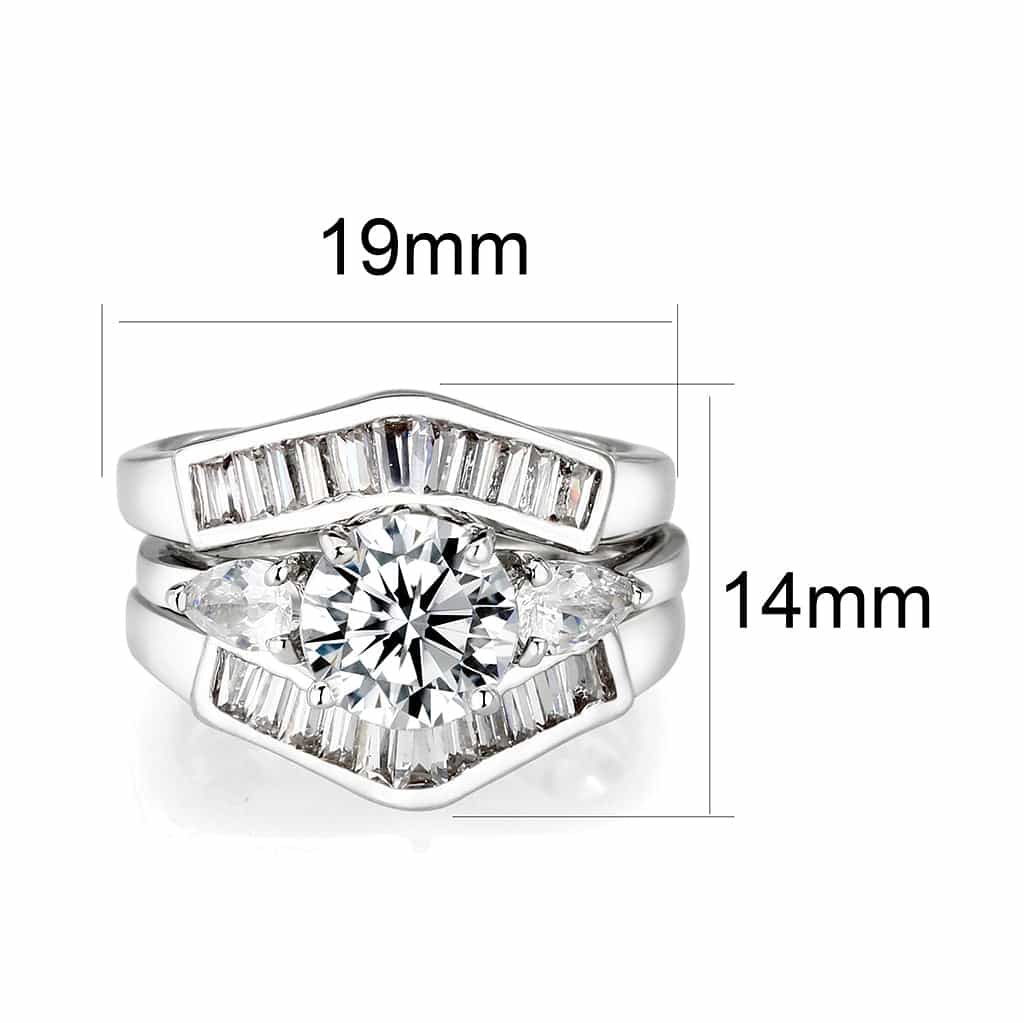 Brass Silver CZ Heart Solitaire Baguette Bridal Ring Set Ring view 6