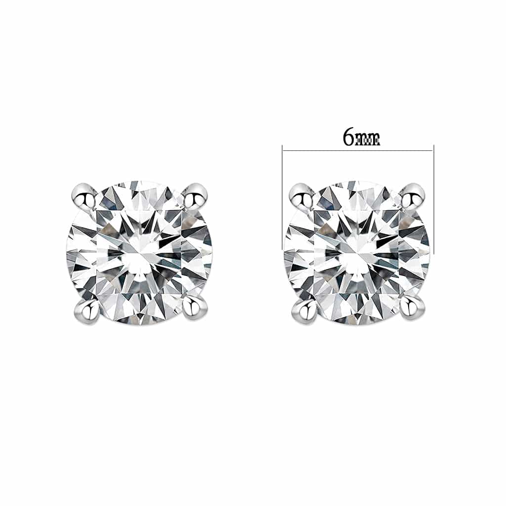 Brass Silver CZ Round Solitaire Stud Earrings view 2