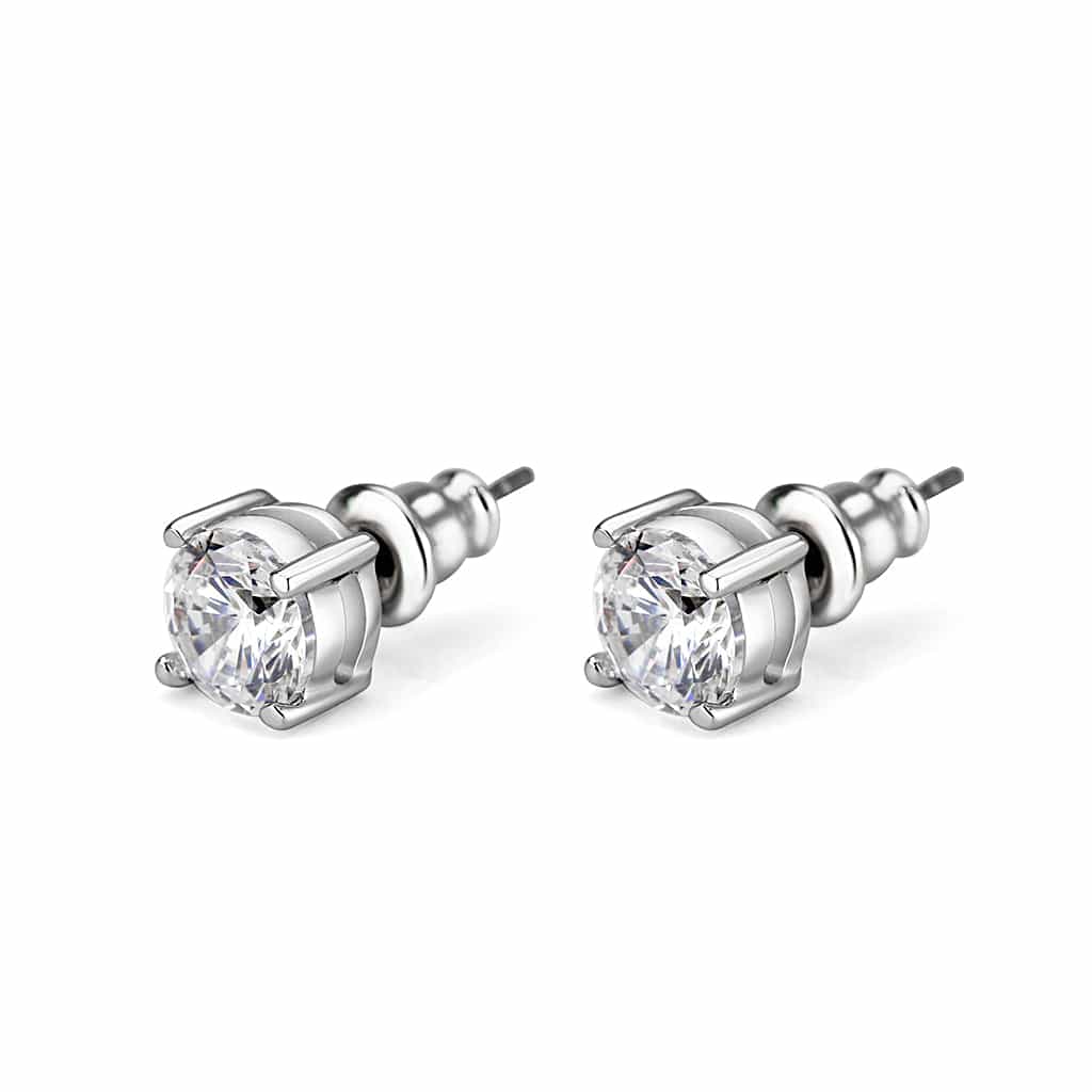 Brass Silver CZ Round Solitaire Stud Earrings view 3