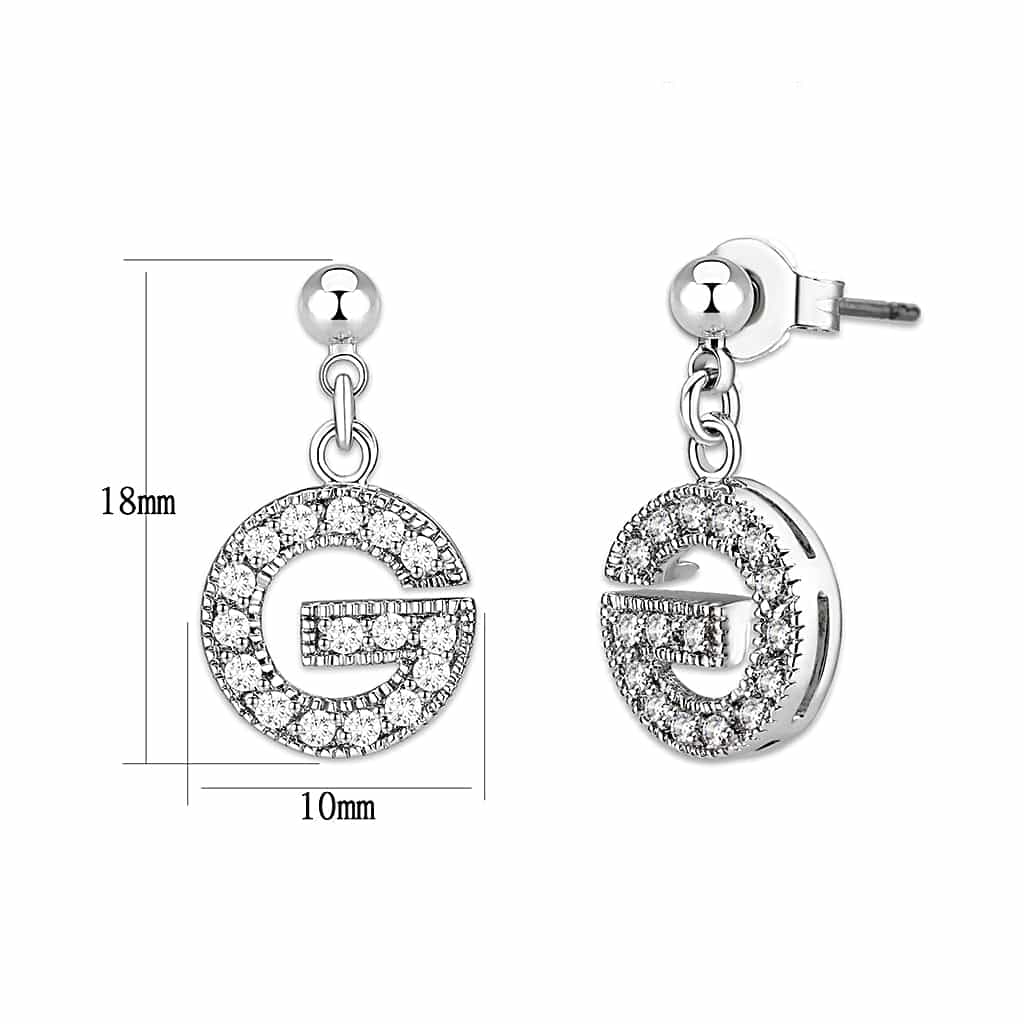 Brass Silver CZ Letter G Circle Pave Drop Earrings view 2