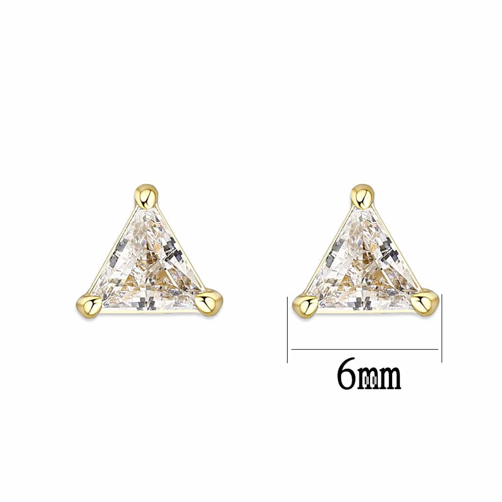 Brass Gold Two Tone CZ Triangle Stud Earrings view 3