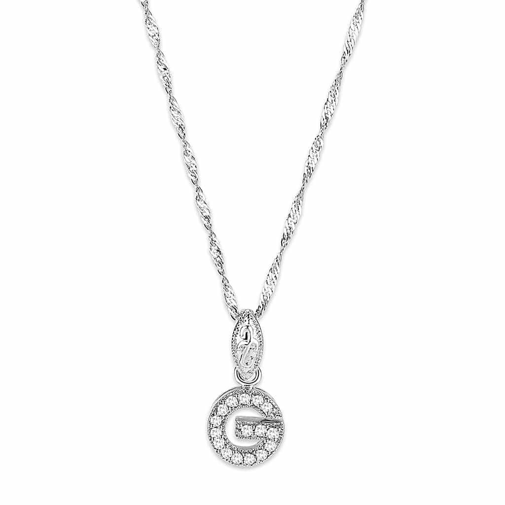 Brass Silver CZ Letter G Circle Halo Pendant Necklace view 1