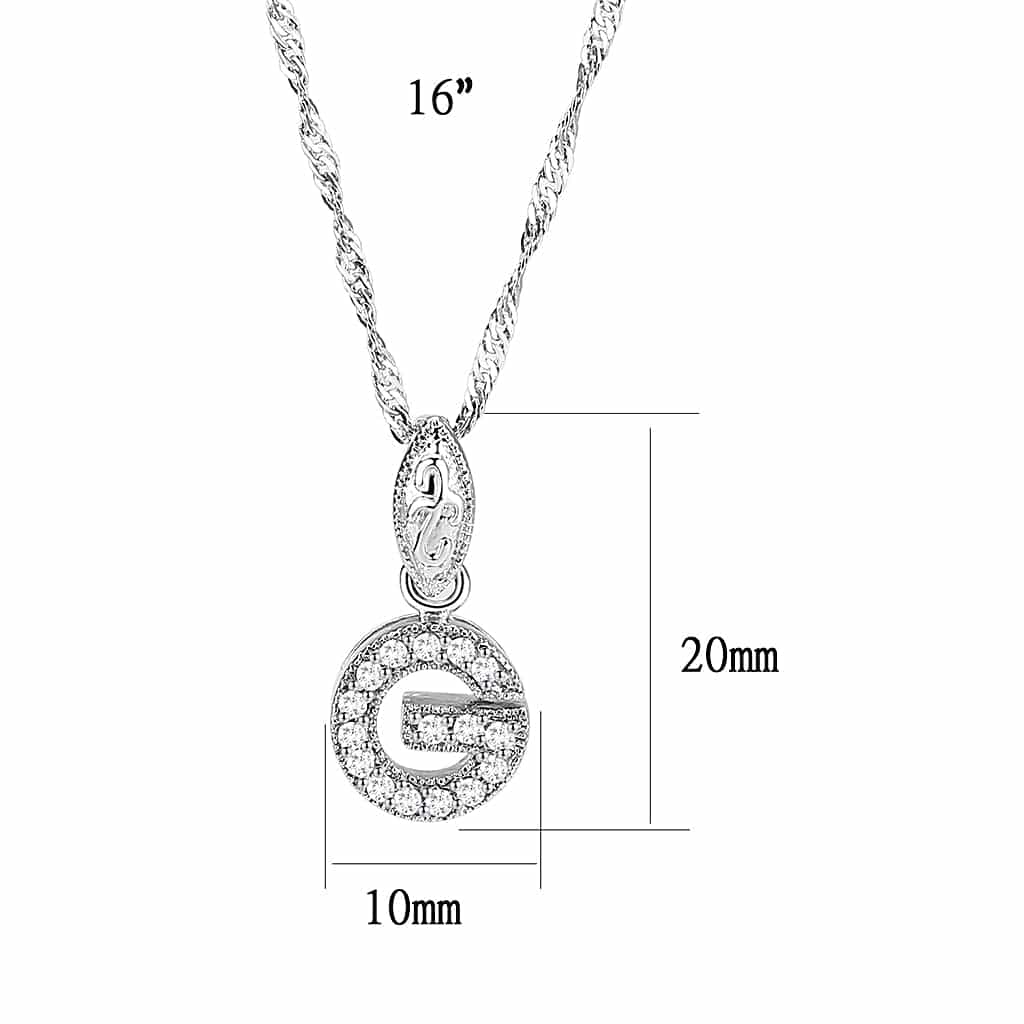 Brass Silver CZ Letter G Circle Halo Pendant Necklace view 2