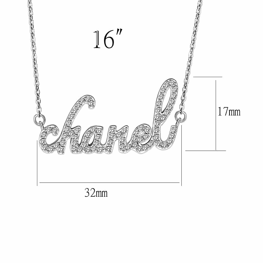 Brass Silver CZ Script Name Pendant Necklace view 2
