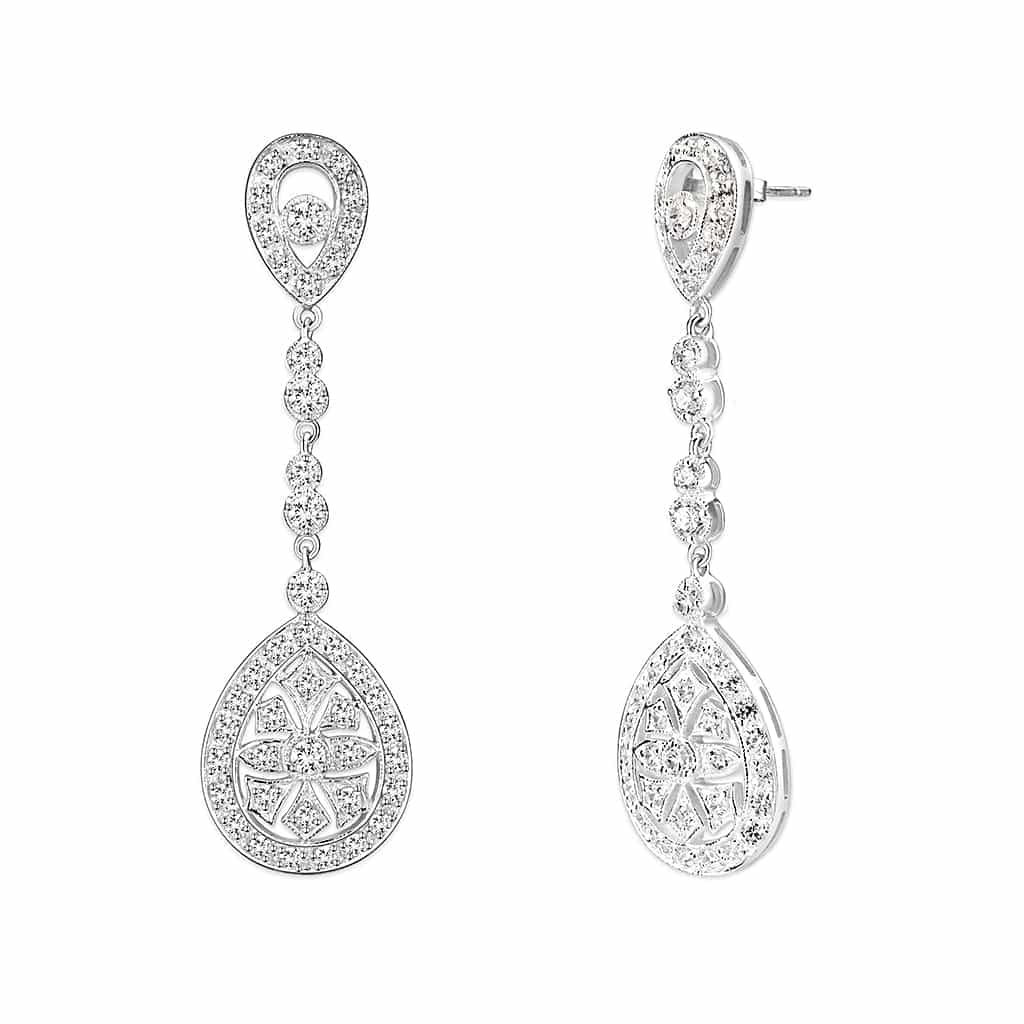 Sterling Silver CZ Marquise Cluster Drop Earrings view 2