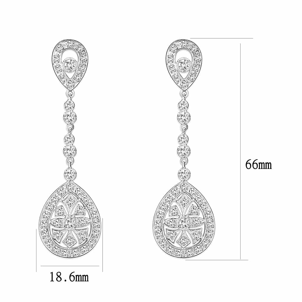 Brass Silver CZ Teardrop Filigree Chandelier Drop Earrings view 3