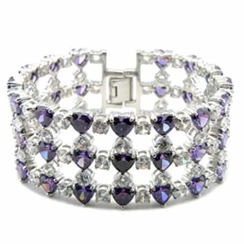 Brass Purple CZ Trillion Heart Stretch Bracelet view 1