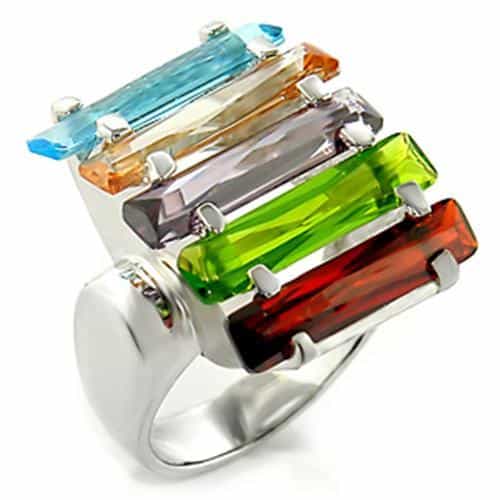 Brass Rainbow CZ Baguette Bar Stacker Ring view 2