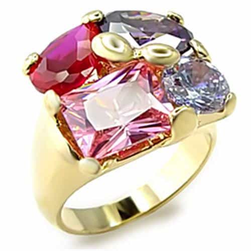 Brass Pink Lavender CZ Multi Stone Gold Cocktail Ring view 1