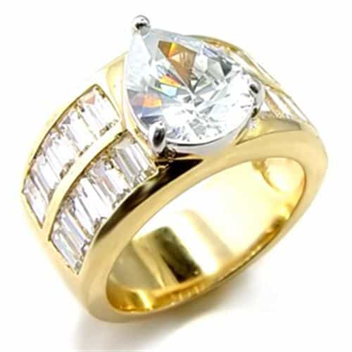 Brass Gold CZ Round Baguette Channel Two Tone Ring view 1