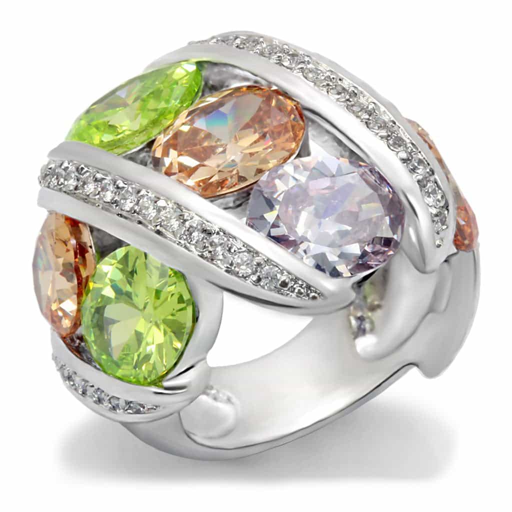 Brass Multi CZ Oval Pave Channel Cocktail Ring view 2