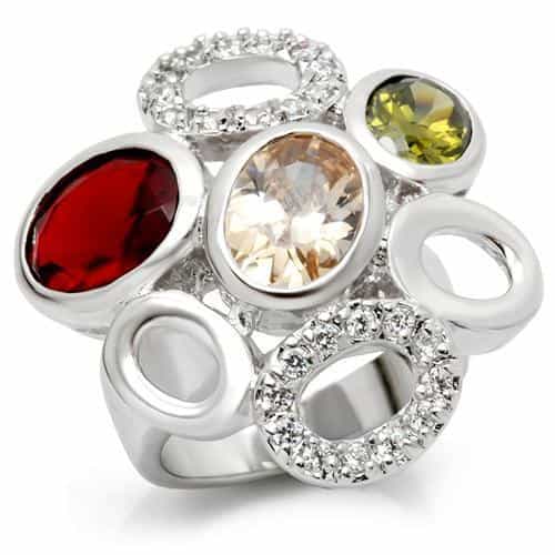 Brass Multi CZ Round Bezel Circle Cocktail Ring view 1