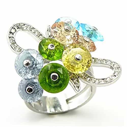 Brass Multi Glass Flower Bead Cluster Ring view 2