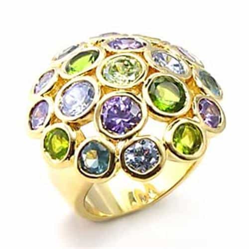 Brass Gold Multi CZ Round Bezel Dome Cocktail Ring view 1