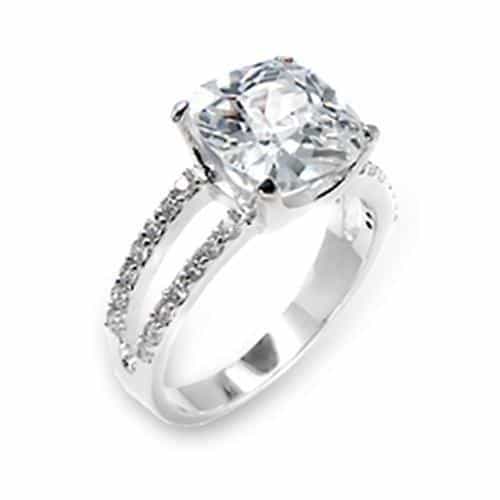 Sterling Silver CZ Round Split Shank Pave Solitaire Ring view 1