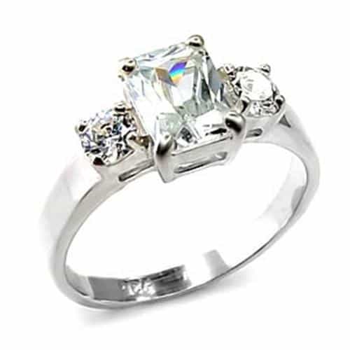 Sterling Silver CZ Cushion Cut Three Stone Ring view 1