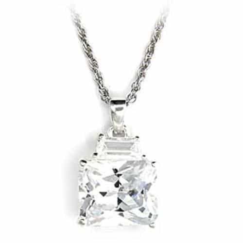 Sterling Silver CZ Cushion Cut Baguette Accent Pendant view 1