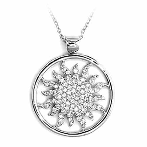 Sterling Silver CZ Sunburst Circle Pendant view 1