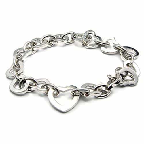 Brass Silver Heart Charm Chain Toggle Bracelet view 1