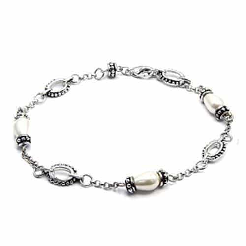 Brass Pearl Bali Bead Station Bracelet | The Stainless Jewelry view 1