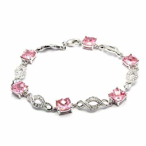 Brass Pink CZ Cushion Halo Link Station Bracelet view 1