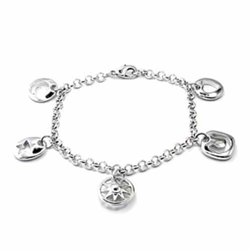 Brass Silver CZ Charm Dangle Chain Bracelet view 1