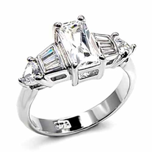 Sterling Silver CZ Princess Cut Baguette Three Stone Ring view 1